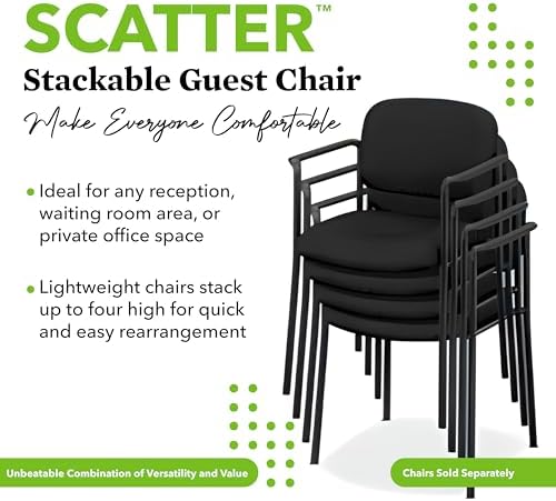 HON Scatter Guest Chair with Arms, Leather Office Chairs, Black