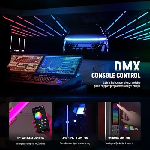 NEEWER TL120C RGB Tube Light, 42W Full Color RGBWW Photography LED Video Light Wand Stick with APP/2.4G/DMX Control, 7 Pixel Effects/18 Scenes, 2500K-10000K CRI97+ TLCI98+, 6000mAh Battery