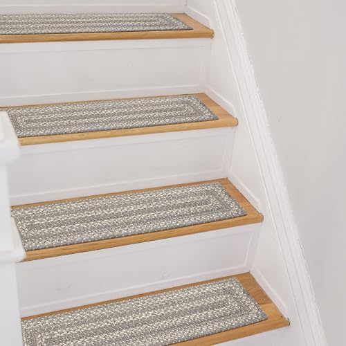 Homespice Grey Cloud Jute Braided Stair Treads, Rect 8x28 Set of 13
