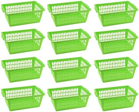 YBM HOME Plastic Perforated Storage Basket Bin Office Drawer, Shelf Desktop Countertop Tray Organizer 32-1188 (12, Green)