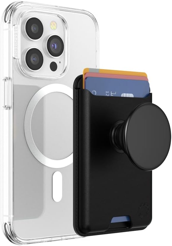 PopSockets Phone Wallet for MagSafe with Grip- Black | PopWallet, Holds 3 Cards, Magnetic, Removable, Secure, Black, Electronic Accessories, For iPad/Kindle/iPhone/Android
