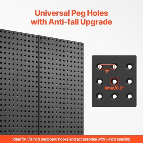 VEVOR Metal Pegboard Panels, 24" x 12" Pegboard, 2 Panels, Heavy Duty Steel Peg Board Wall Organizer, for Living Room Garage Tool Storage Workbench Office Organization Craft Room Kitchen Home, Black