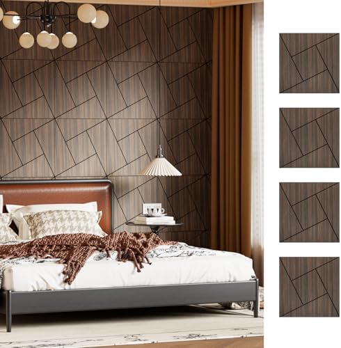 4 Packs Acoustic Wall Panels - Self-Adhesive 3D Wood Slat Wall Panel- Peel and Stick Sound Absorbing Panels for Noise Reducing - Feature Wall Decor for Home & Office