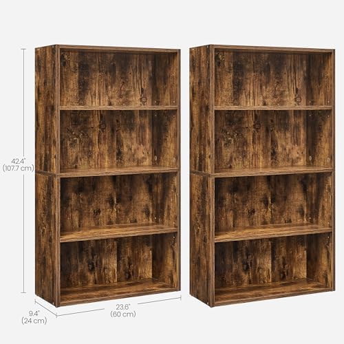 VASAGLE Set of 2 Bookshelves, 4-Tier Open Bookcases, Adjustable Shelves