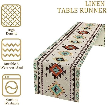 Aztec Southwest Table Runner,Ethnic Style Design Geometric Table Runners Table Setting Decor for Garden Farmhouse Wedding Party Holiday Dinner Home 13x60 Inch