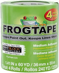 FrogTape Multi-Surface Painter's Tape with PAINTBLOCK, 2 in Wide (1.41 in x 60 yd), Quick Stick Medium Adhesion, Premium Green Painters Tape Removes Clean, 4 Rolls (240660)