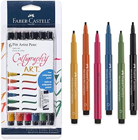 Faber-Castell Pitt Artist Calligraphy Pens | 6 India Ink Pens, 2.5 mm Chisel Tip | Multicolor Calligraphy Pen Set for Lettering, Journaling, Creative Writing & Hand Lettering Designs