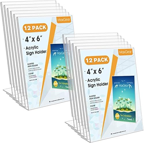 MaxGear Acrylic Sign Holder 4 x 6 Inches 12 Pack, Vertical L Shape