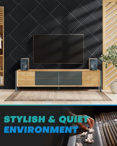 48 Pack Sound Proof Foam Panels for Walls with Self Adhesive, 12x12x1 Acoustic Foam Panels, High Density Acoustic Panels Sound Absorbing, Fire Resistant Studio Sound Proofing Black White