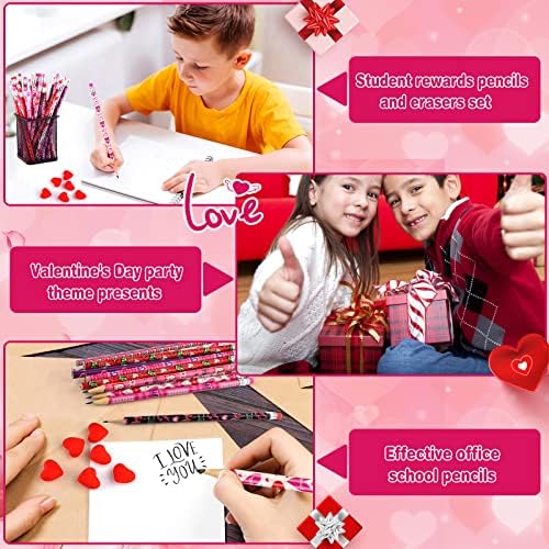 Zuazaor 500 Pieces Valentine Pencils with Erasers In Bulk Kids Student Heart Woden Pencils for Office School Supplies (Valentine's Day)