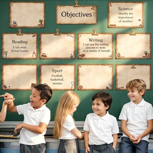 16 Pcs Magnetic Write Wipe Organization Chart Classroom Dry Erase Labels Learning Objectives Board for Whiteboard Goals Targets Classroom Teaching Supplies (Retro)