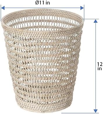 Kouboo La Jolla Rattan Mesh Waste Basket, Wicker Trash Can, White Wash