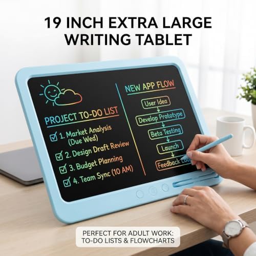 19 Inch LCD Writing Tablet with Split-Screen Partial Erase, Extra Large Drawing Pad with 3 Erase Buttons (Left/Right/Full), Giant Electronic Doodle Board for Kids Adults Home Office (Blue)