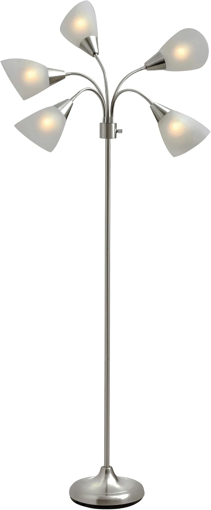 Adesso Floor Lamp with 5 Movable Shades & Adjustable Brightness, Brushed Steel Finish, Silver Perfect Lighting for Bedroom Decor, Beauty & Art Studio