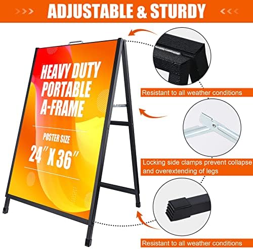 24 x 36 Inch A Frame Sign Portable Double-Sided Folding Sandwich Board with Carry Handle Heavy Duty Slide-in Sidewalk Signboard for Outdoor Street Advertising Poster