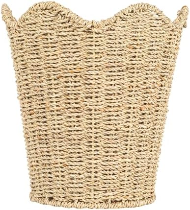 Household Essentials Woven Wastebin with Scalloped Edge, Natural