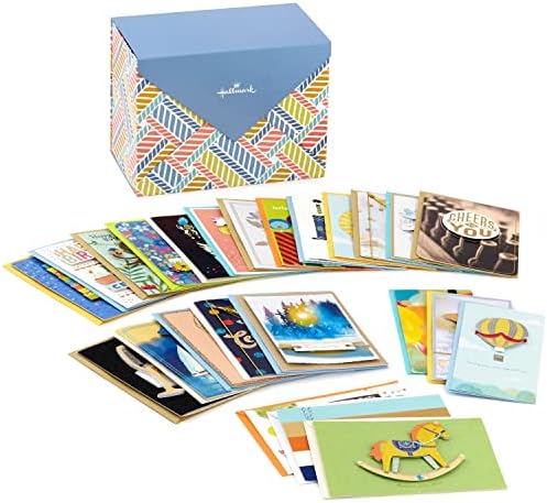 Hallmark Pack of 24 Handmade Assorted Boxed Greeting Cards, Herringbone Pattern—Birthday, Baby Shower, Wedding & All Occasion Greeting Cards Assortment—48 Cards and Envelopes with Organizer Box