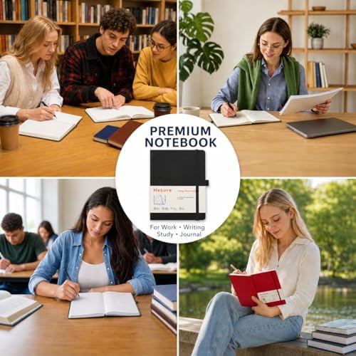 Heture Hardcover Black Notebooks, A5 Lined Notebook for Work 12 pack
