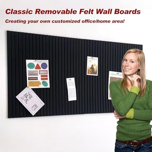 Large Felt Wall Tiles Cork Boards for Office Cubicle, 47"x35" Felt Bulletin Board Tiles Pin Board for Walls Home Decor, Noise Reduction Boards Panels for Photos Memos, 12-Pack, Black
