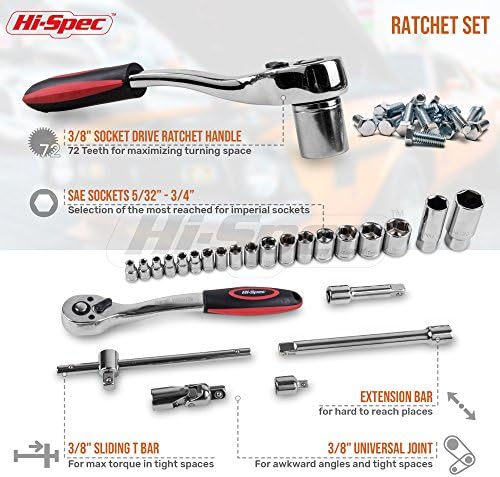 Hi-Spec SAE Auto Mechanics Hand Tool Kit Car Motorcycle Ratchet Wrench