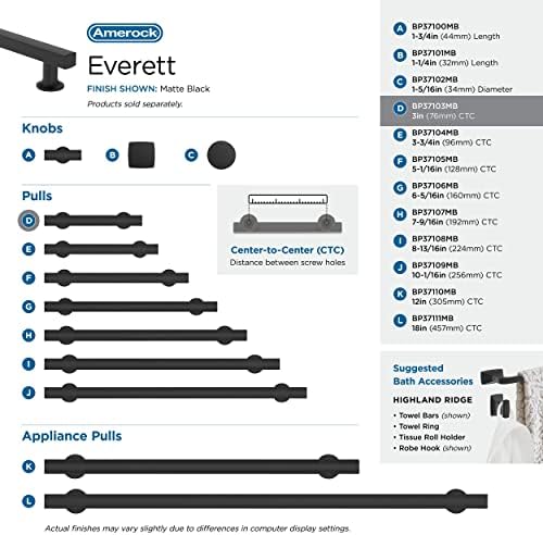 Amerock 3" Everett Matte Black Drawer Pull