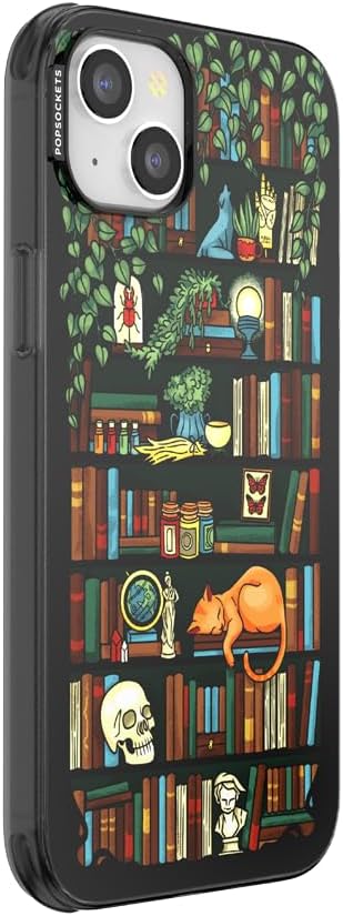 PopSockets iPhone 14 Plus Phone Case with MagSafe, Wireless Charging Compatible, Bookish - Storied Shelves