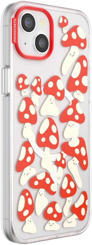PopSockets iPhone 15 Plus Case Compatible with MagSafe, Phone Case for iPhone 15 Plus, Wireless Charging Compatible, Case Only - Red Shrooms