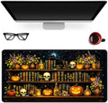 Pumpkin Bookshelf Large Mouse Pad, Black Cat Skull Desk Mat, 31.5"x15.75"