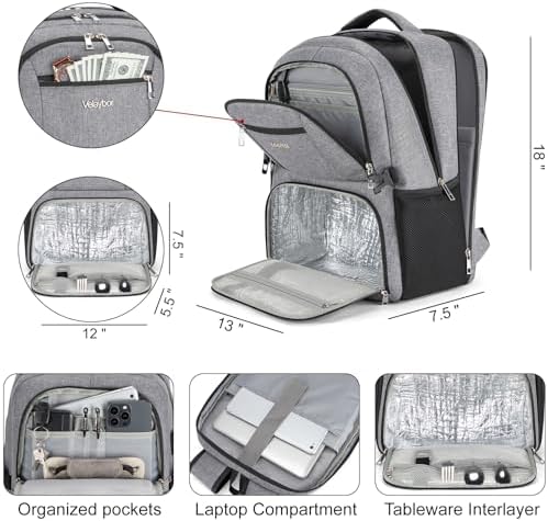 Insulated Lunch Backpack Fit 17" Laptop with Cooler Compartment