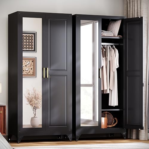 UNICOLY Armoire Wardrobe Closet，71" H Metal Wardrobe Cabinet with Mirror