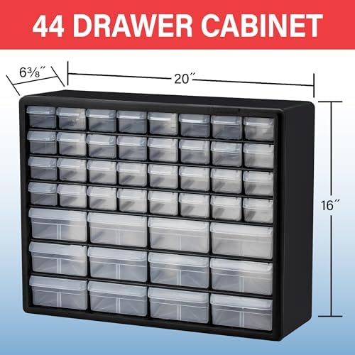 Akro-Mils 44-Drawer Plastic Storage Cabinet, 20" W x 6" D x 16" H, Red