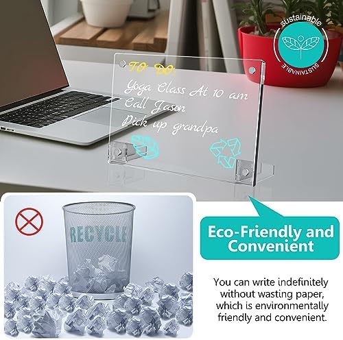 2PCS Clear Acrylic Weekly Dry Erase Board Desktop, 12x8 Small Magnetic Whiteboard with Stand for Desk Calendar Memo Board for Fridge, Office, School, Home