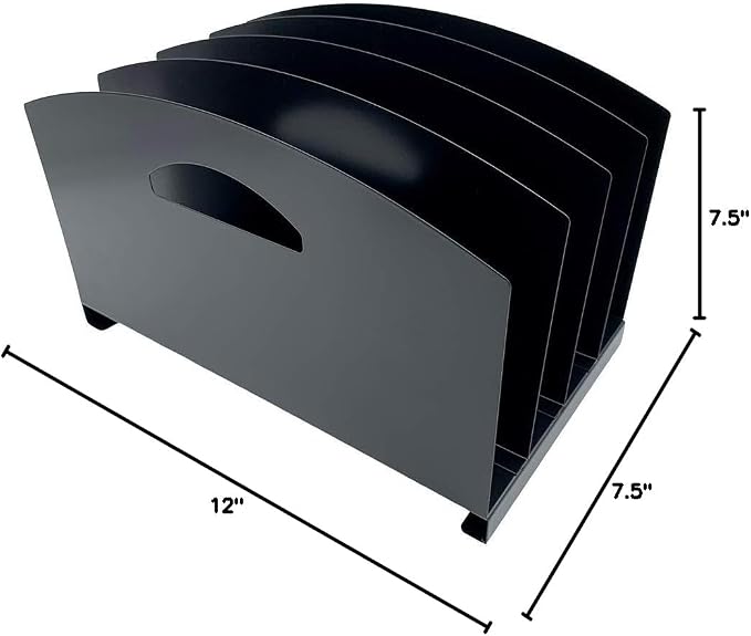 Huron Desktop File Organizer Vertical 4 Slot w/Handles, Black Steel