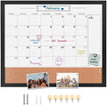 Dry Erase Calendar Whiteboard for Wall, Combination Magnetic Dry Erase White Board & Bulletin Board, 23.6" x 31.5" Wood Framed Calendar/Cork Combo Board(BK-6080)