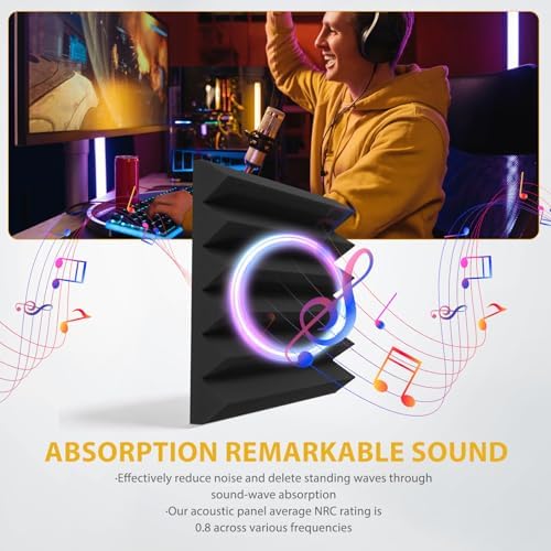 36 Pack Acoustic Foam Panels 2" x 12" x 12" Sound Proof Foam Panles Saiqiang Soundproofing Noise Absorbing Wedge Black Panels for Wall Studio Foams with Double-Side Adhesive