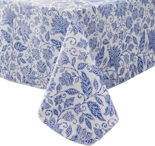 LIBERECOO Heavy Duty Vinyl Tablecloth with Flannel Backing Waterproof Oil-Proof Plastic Table Cloth Stain-Resistant Wipeable Rectangle or Square Table Cover for Indoor and Outdoor 60 x 84 Inch