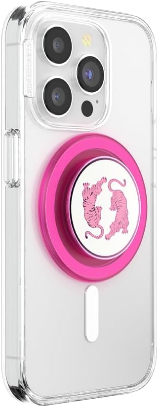 PopSockets Phone Grip for MagSafe, Magnetic Holder- Le Tigre Boca | Removable, For Kindle / Android / iPhone, With Magnet, Hot Pink, Enamel, Designs