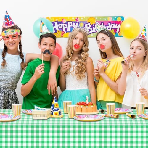CXPSINC 54 Inch X 100 Feet Plastic Table Cover Roll Disposable Tablecloth with Slide Cutter for All Type/Shape Tables | Party, Banquet, Birthdays, Weddings(Green Checkered, 100 Feet)