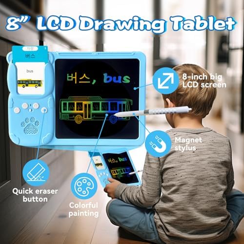 Writing Drawing Tablet with Talking Flash Cards - Korean Blue