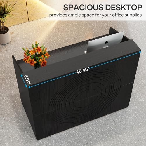 Tribesigns Reception Desk with Counter, Modern Front Desk Reception Room Table with Cable Grommet, 47 inch Retail Counter for Checkout, Lobby, Beauty Salon, Home Office Desk, Black