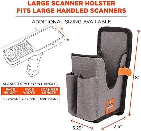 Ergodyne Squids 5541 Barcode Scanner Holster Pouch for Gun Grip Mobile Computers, Holder for Handheld Bar Code Scanners, Belt Clip Attachment Gray Large