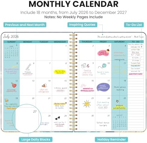 Monthly Planner 2026-2027, 18-Month Aesthetic Calendar, Jul 2026-Dec 2027