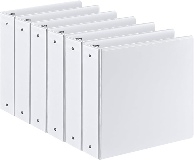 2-inch 3 Ring Binder with 2 Interior Pockets, Heavy Duty 2" Round Ring Binder Holds 450 Sheets of US Letter Size 8.5'' x 11'' Paper for Office/Home/School (White,6-Pack)