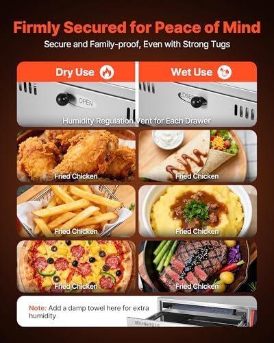 VEVOR Commercial Electric Drawer Warmer, Three-Drawer Stainless Steel Food Warmer, Freestanding Compact Warming Drawer Cabinet, 85°F–185°F Wide Temperature Range, for Restaurant, Hotel Buffet & Bakery
