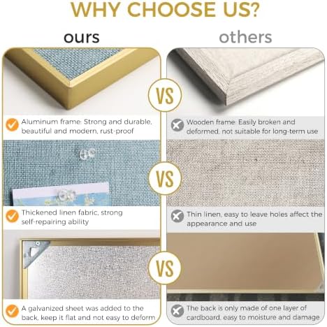 SELEAD Linen Bulletin Board 48” x 24” - Golden Aluminum Frame, Teal Fabric