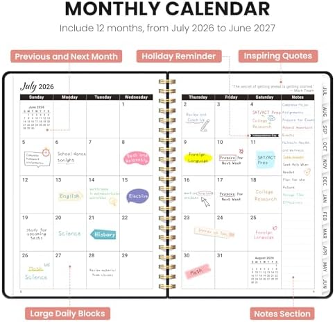 ZOTIA Planner 2026-2027 Jul 2026-Jun 2027 Academic Monthly & Weekly Planner