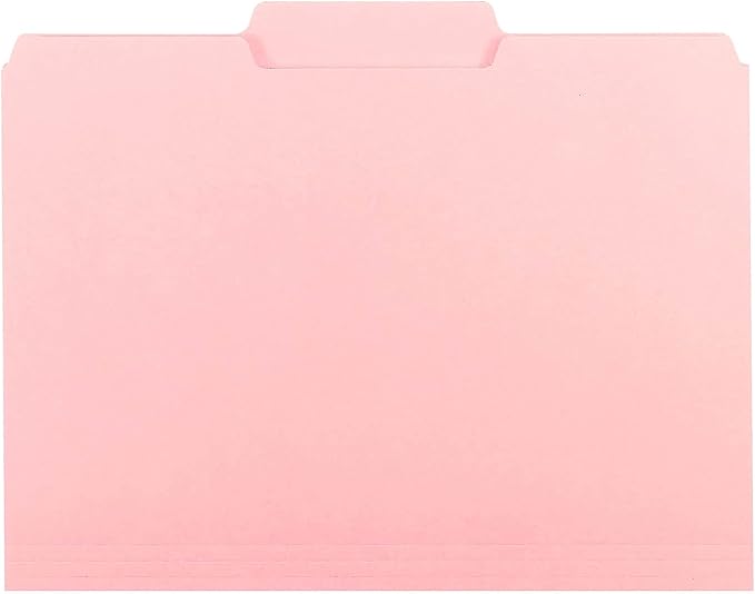 Smead Interior File Folder, 1/3-Cut Tab, Letter Size, Pink, 100 per Box, Expandable File Folders for Filing Cabinet