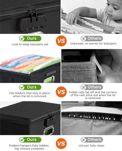 Oterri Lockable File Box Small 2-Pack Hanging Organizer for Letter-Size | Dustproof Lid. 3 Mesh Pockets. Collapsible Scratch-Resistant GRS Linen. Slide Rails. Office, Home, Dorm