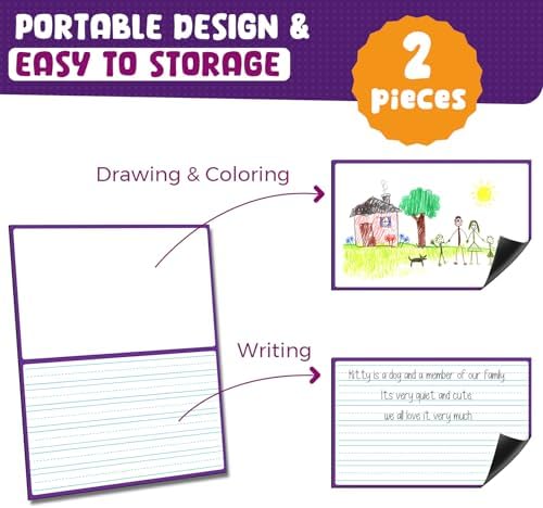 KIKIGOAL 21.5"x17" Magnetic Draw and Write Paper,Dry Erase Handwriting Lined Paper for Classroom Whiteboard, Writing Chart Page Teacher Must Have Homeschool Teaching Supplies (Draw and Write)