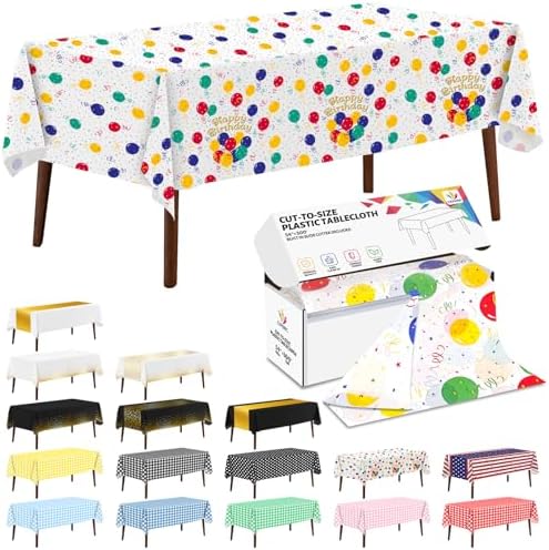 CXPSINC 54 Inch X 300 Feet Plastic Table Cover Roll Disposable Tablecloth with Slide Cutter for All Type/Shape Tables | Party, Banquet, Birthdays, Weddings(Balloon, 300 Feet)